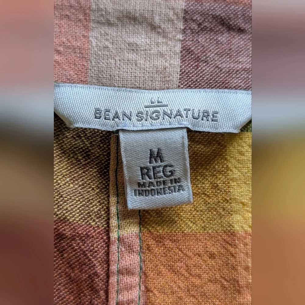 L.L. Bean Signature Medium Linen Blend Splitneck Shirt, "Beeswax" Plaid - Picture 2 of 12